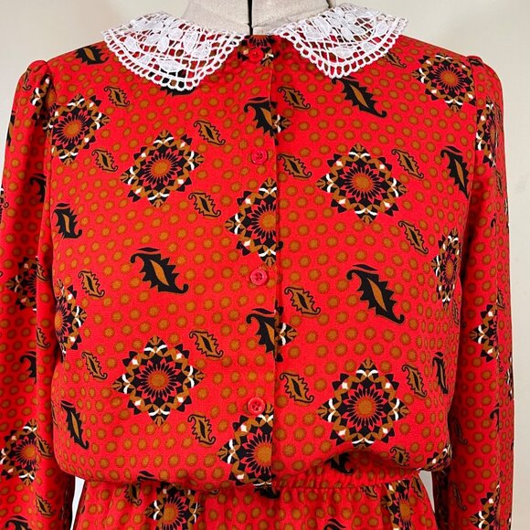The Golden Girls Official Licensed Red Polka Dot Midi Dress with Crochet Collar - Picture 4 of 6